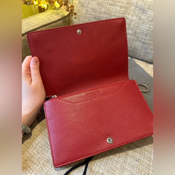 Balenciaga Red Lambskin Leather Metallic Edge Wallet On Chain Bag - Picture 9 of 14